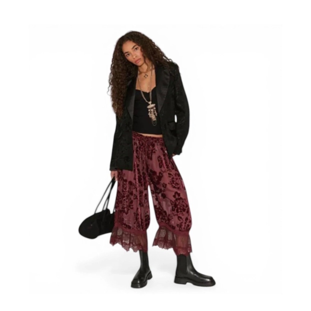 Free People Forever Young Womens XS Burgundy Velvet Burnout Bloomer Sheer
